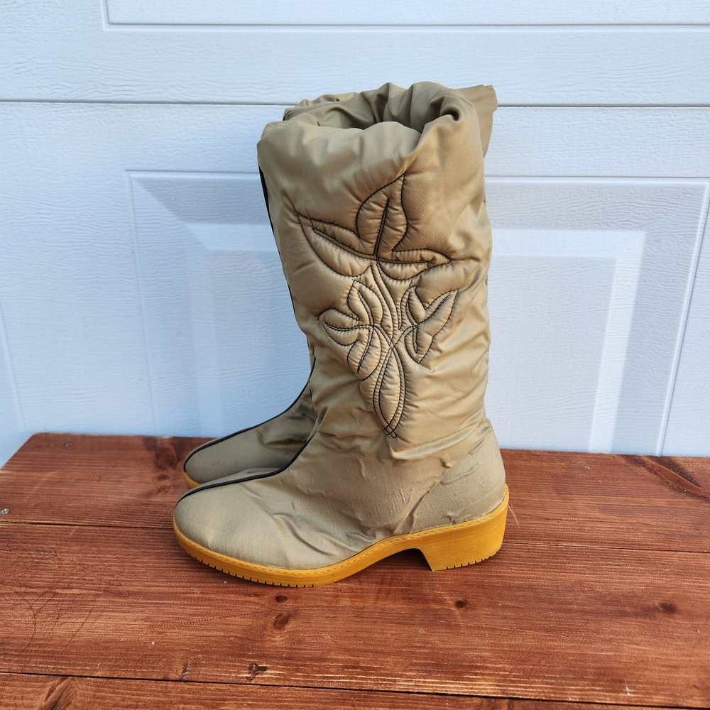 80's Tan Winter Western Boots- Sz 8 - Picture 5 of 10